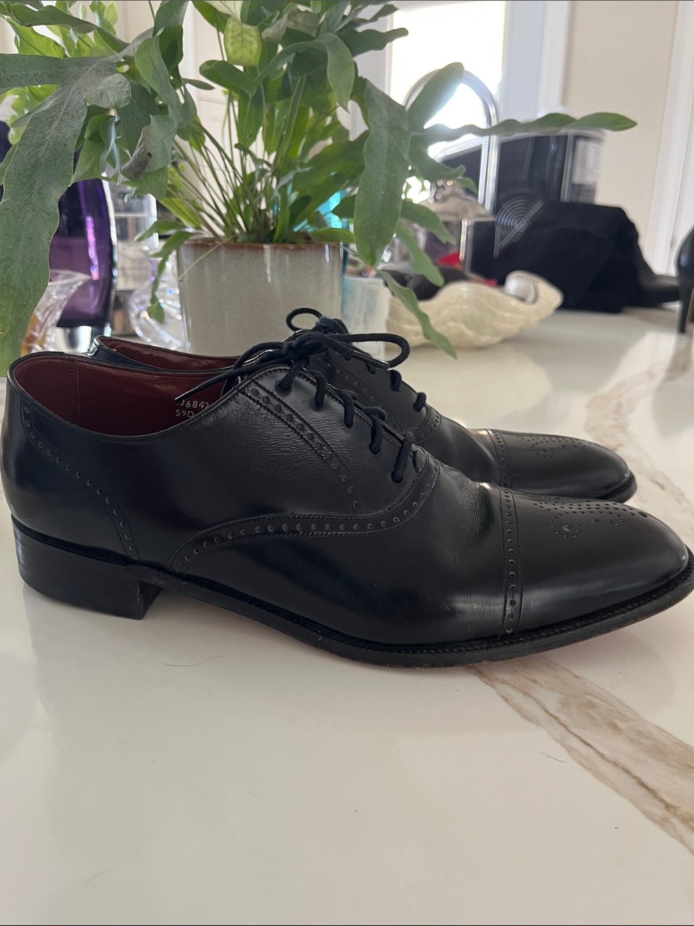 Barker Made in England high Shine Black Leather Cap-Toe Derby Oxfords